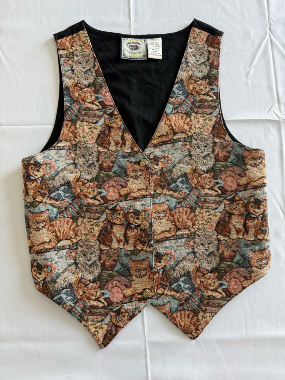 Vintage Cat Tapestry Vest - Multicolor Cat Print
